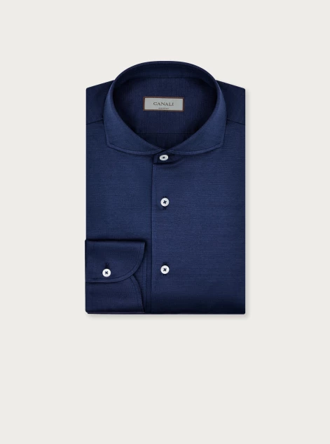 Blue cotton jersey slim-fit shirt