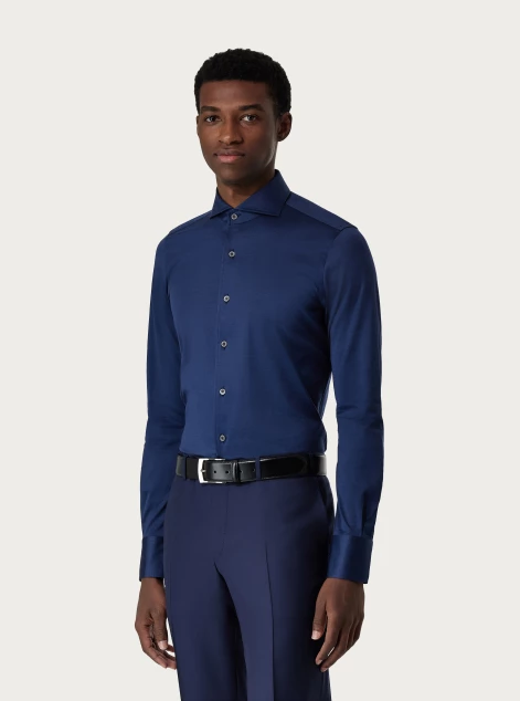 Blue cotton jersey slim-fit shirt