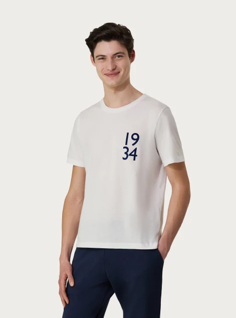 Blue and white T-shirt in organic jersey cotton