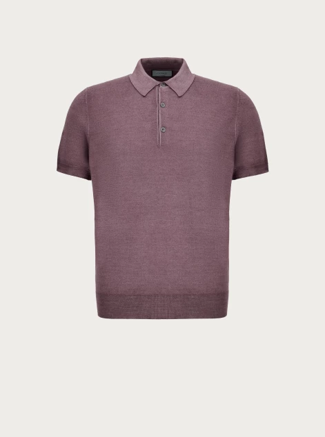 Mauve polo shirt in garment-dyed silk and wool