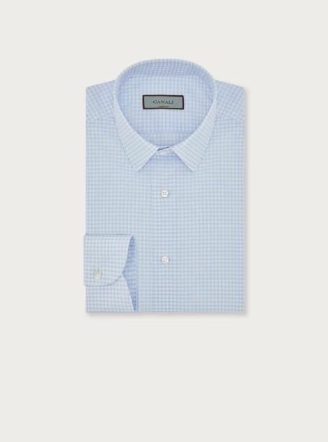 Slim-fit shirt in light blue and white cotton