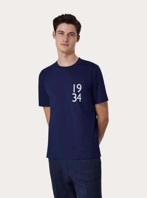 Blue and white T-shirt in organic jersey cotton