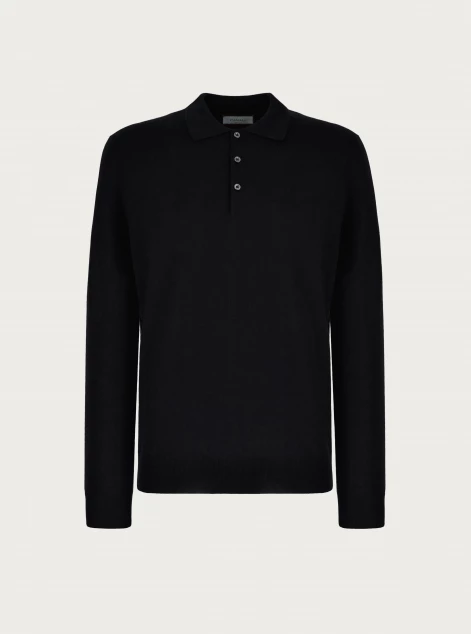 Black polo shirt in garment-dyed cashmere