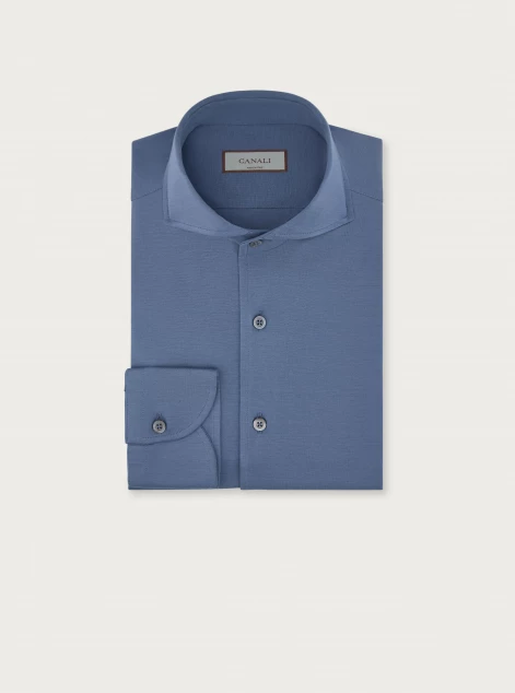 Slim-fit shirt in light blue cotton jersey