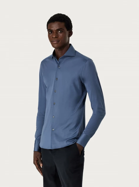 Slim-fit shirt in light blue cotton jersey