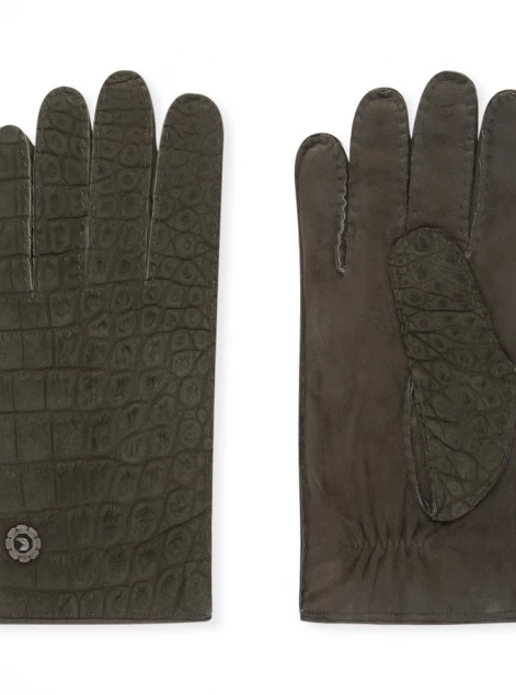 Nubuck and suede crocodile leather gloves