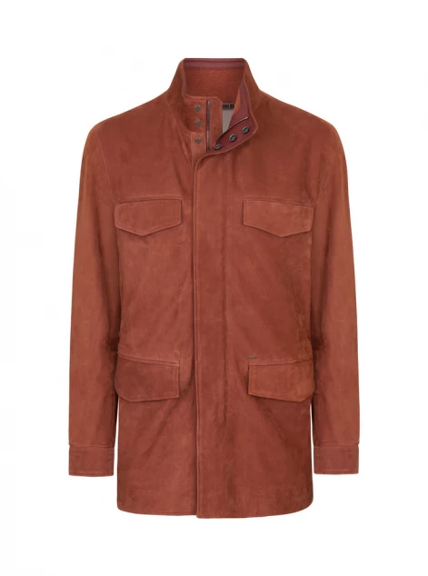 Nubuck calfskin leather field jacket