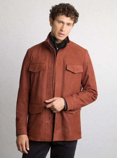 Nubuck calfskin leather field jacket