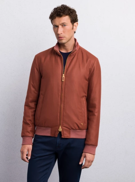 Vicuña and silk blend blouson with nubuck crocodile