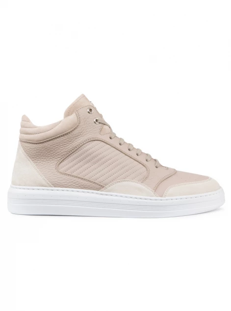 Calfskin leather and suede high-top sneakers