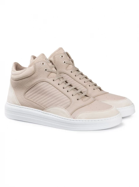 Calfskin leather and suede high-top sneakers