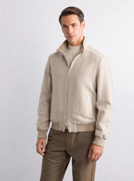 Pure cashmere blouson with lambskin details