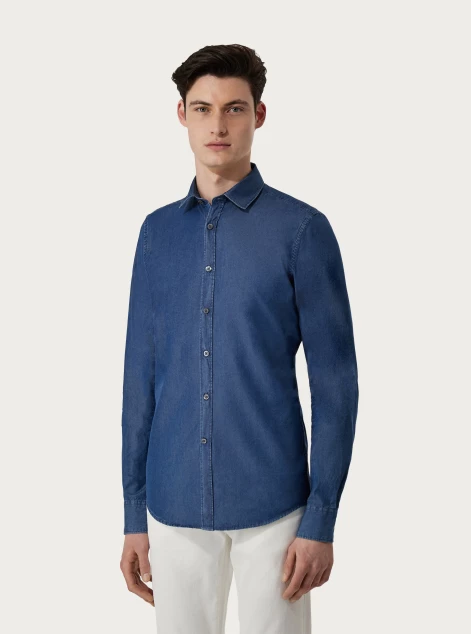 Light blue cotton and lyocell slim-fit shirt